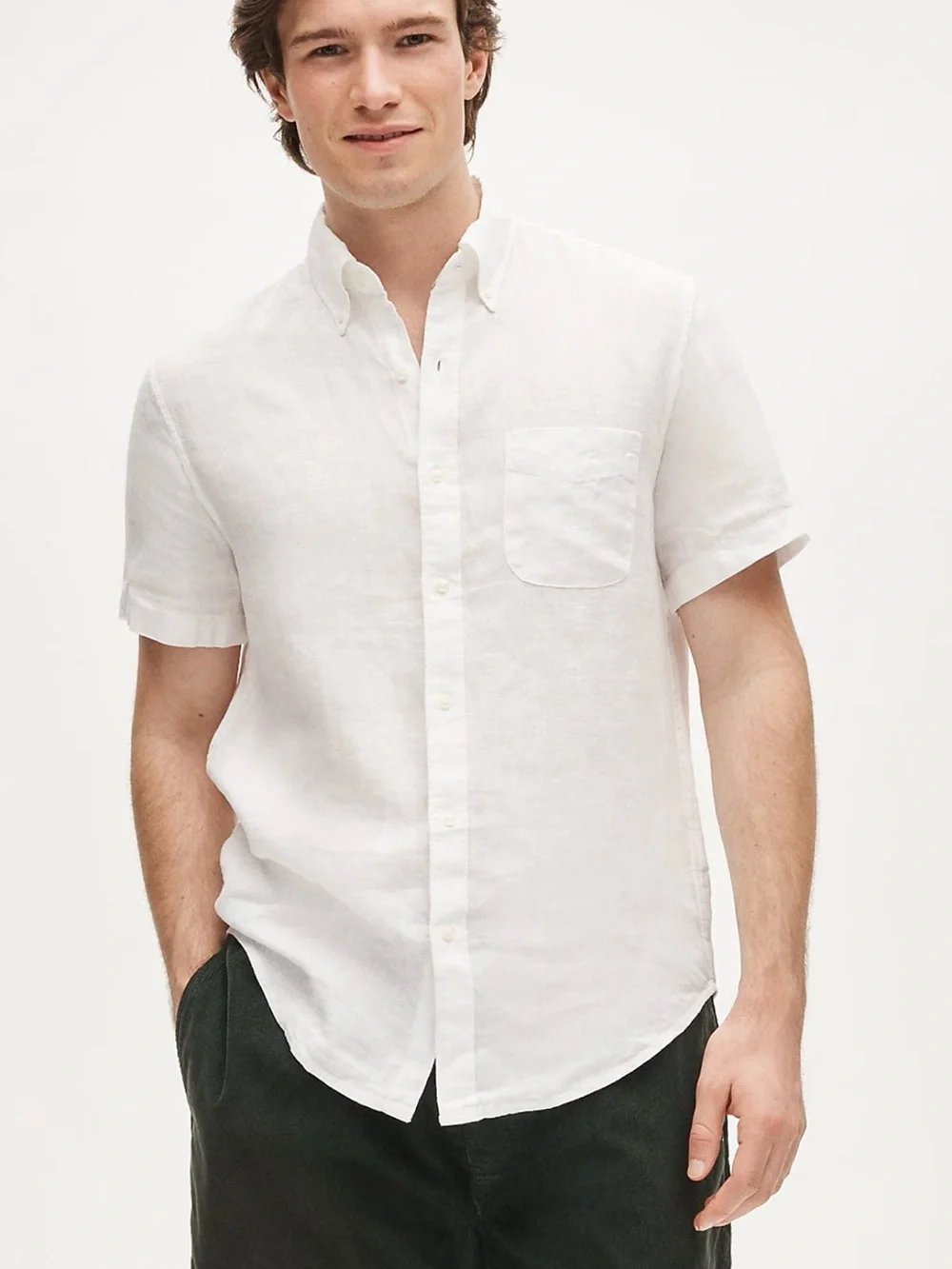 J. Crew White Short-Sleeve Linen Button-Down Shirt
